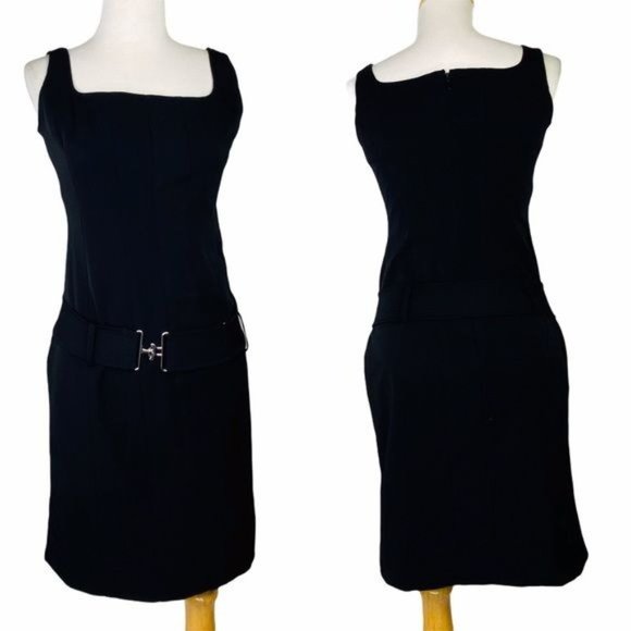 Ralph Lauren Sheath Drop Waist Belted Dress Black Vintage 90s SZ 4 Plaid Label - Picture 8 of 8
